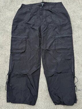 PRETTYLITTLETHING Plus Wide Leg Nylon Cargo Trousers Womens 18 Black Zip Pockets